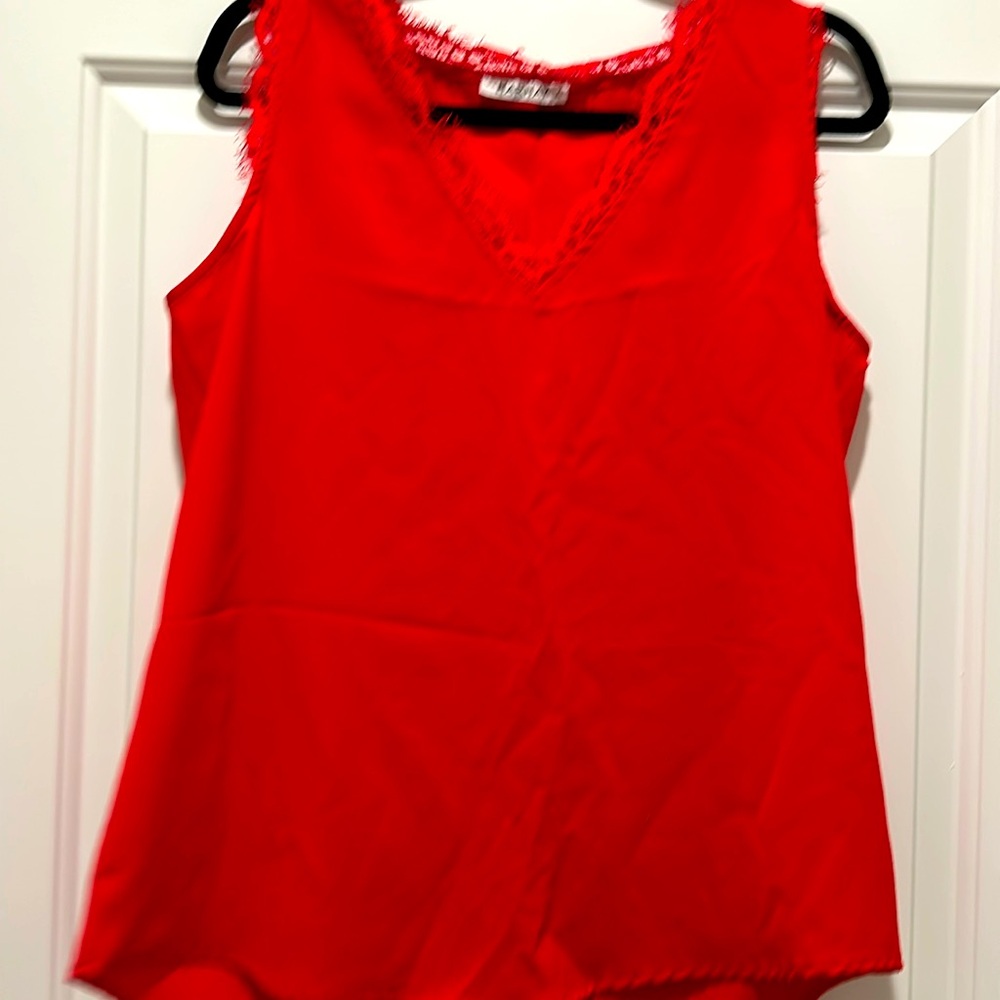 Red Lace trim Tank Top size L